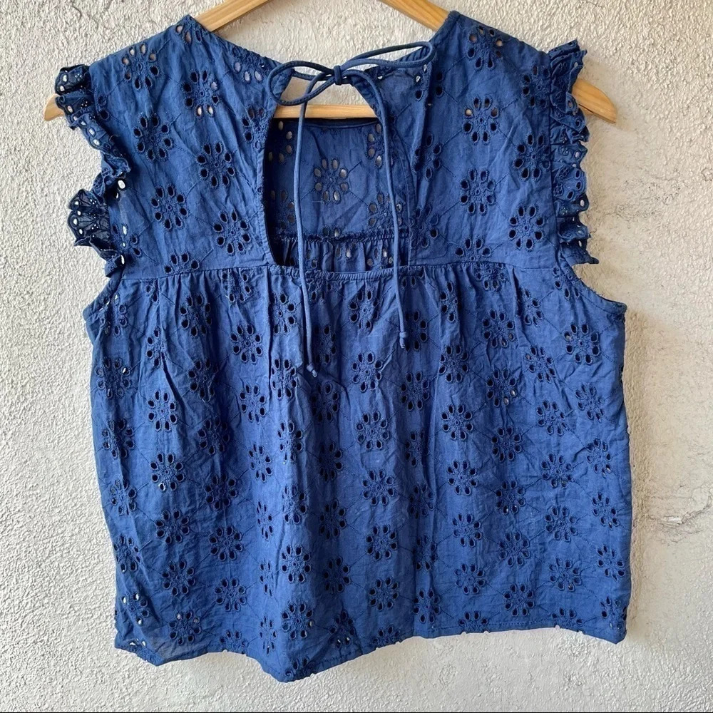 Isa & Ella Navy Blue Cutout Tie Back Top Large - Picture 5 of 5